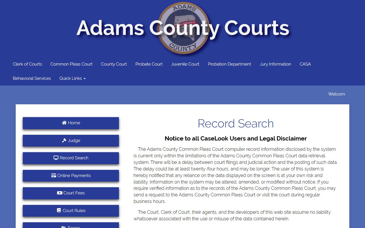 Adams County recent bookings clerk of courts record search