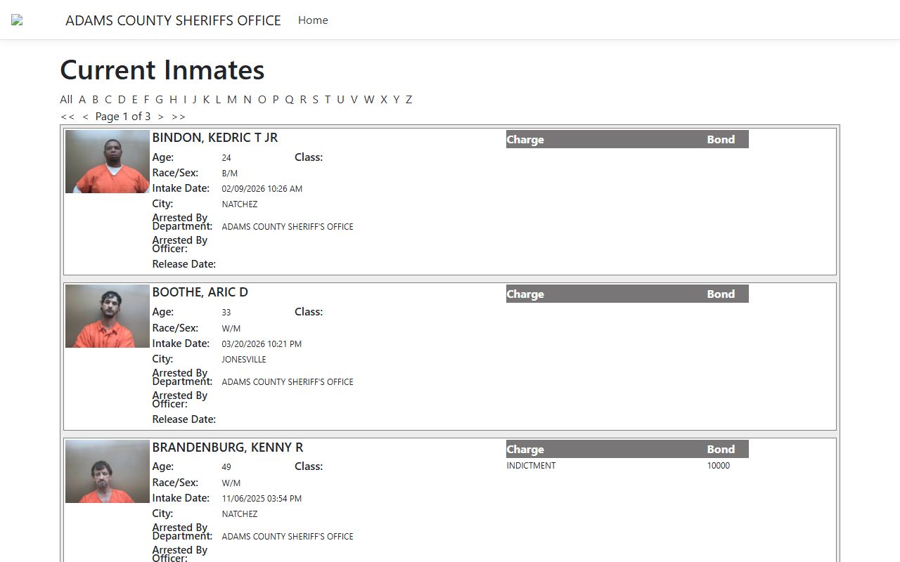 Adams County recent bookings sheriff office website