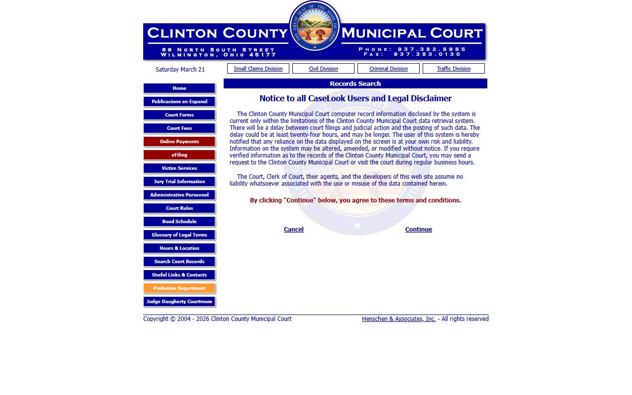 Clinton County municipal court record search for recent bookings
