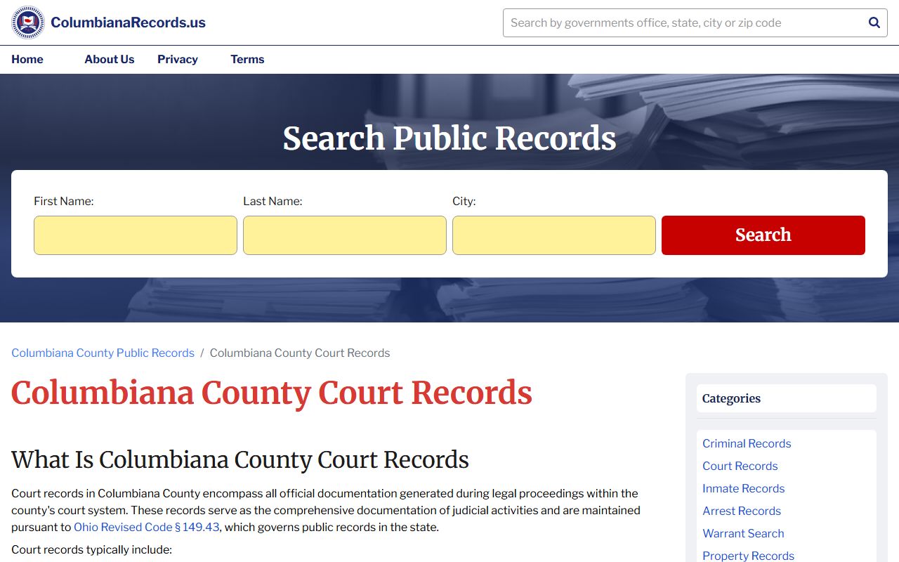 Columbiana County court records search for recent bookings