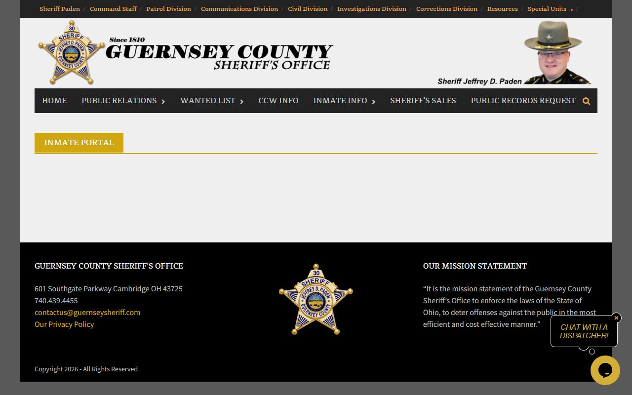 Guernsey County recent bookings sheriff's office inmate portal