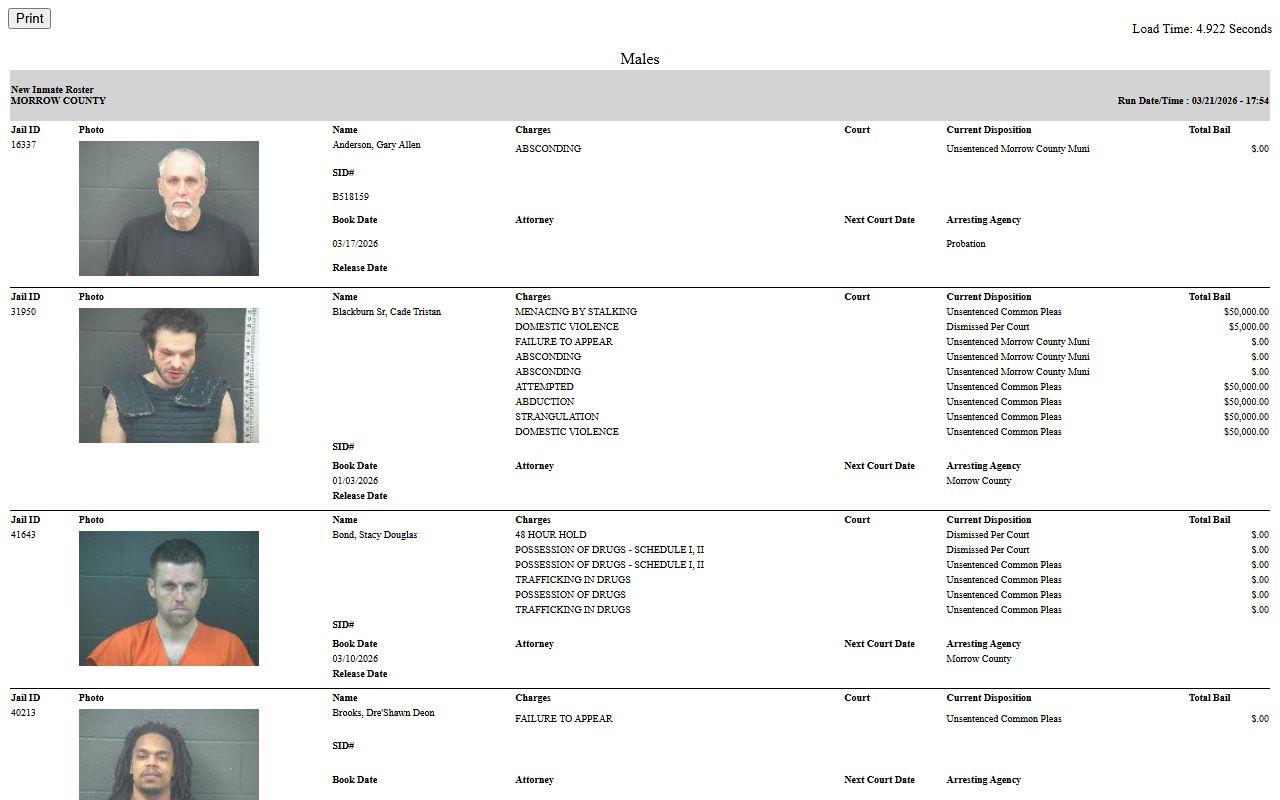 Morrow County recent bookings sheriff office website