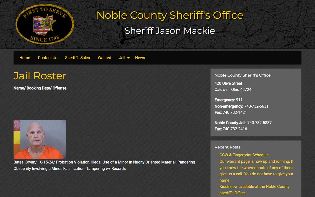 Noble County recent bookings sheriff's office website