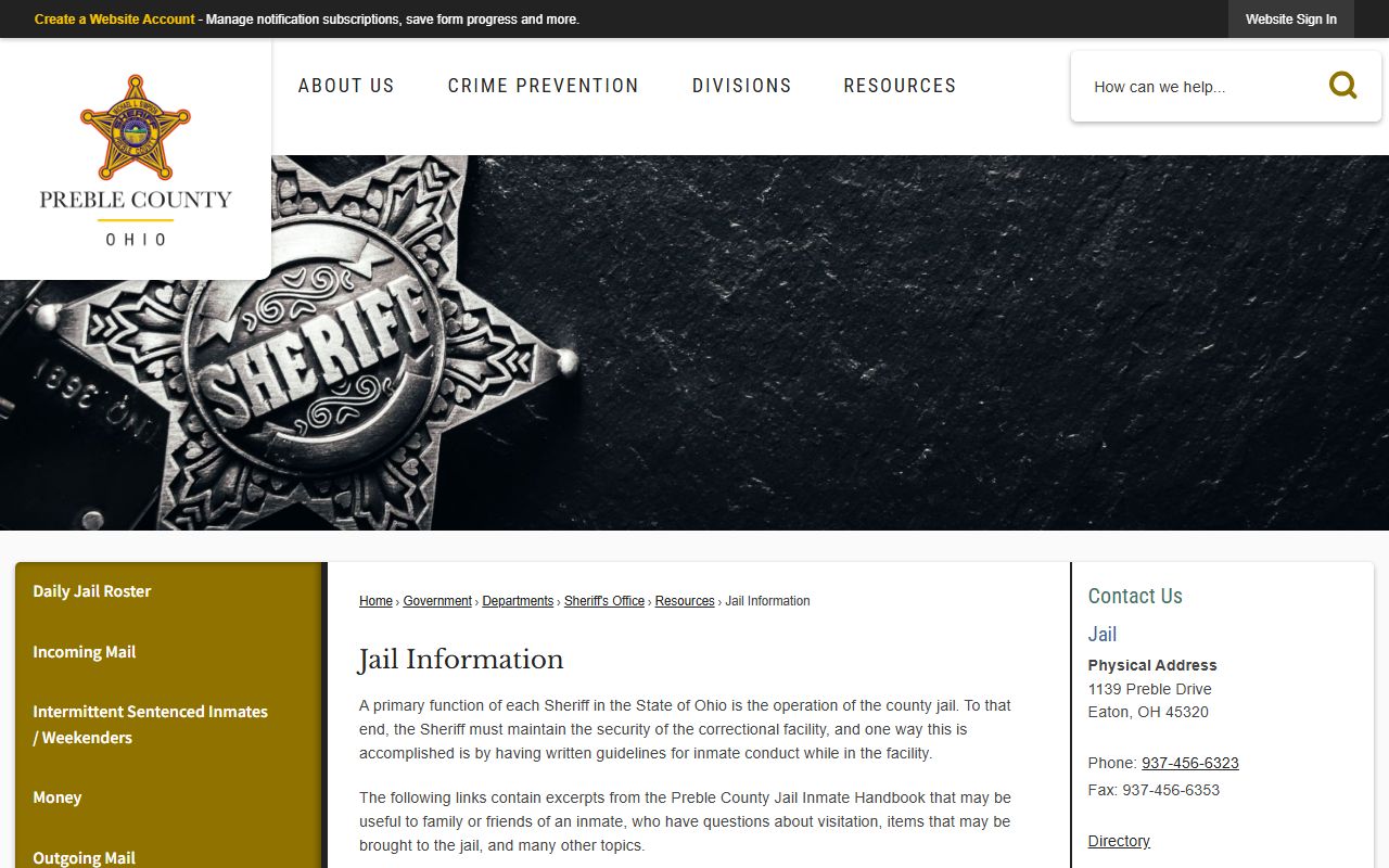 Preble County recent bookings sheriff's office corrections page