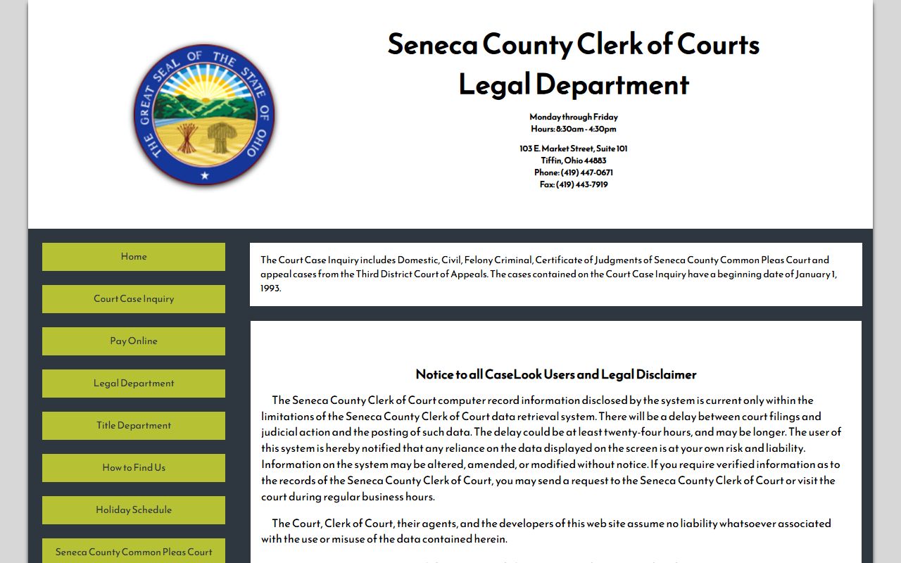 Seneca County recent bookings clerk of courts record search