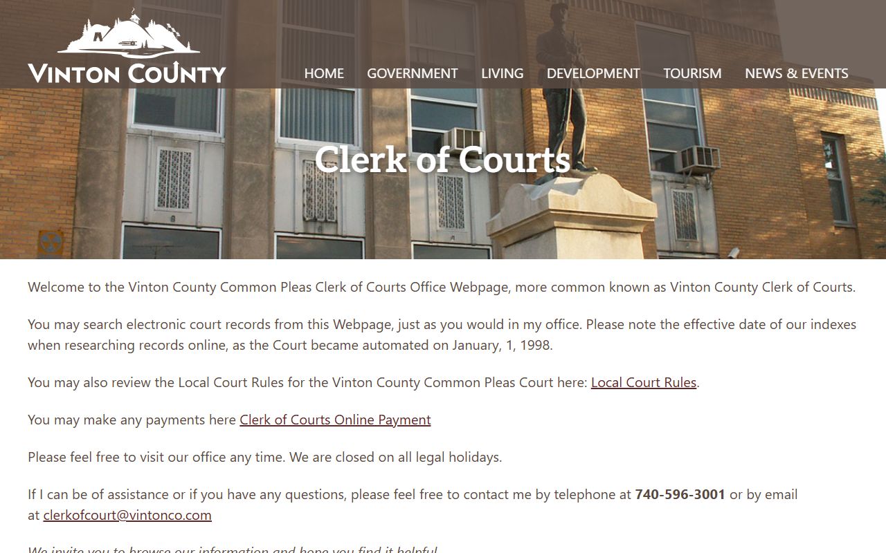 Vinton County recent bookings clerk of courts website