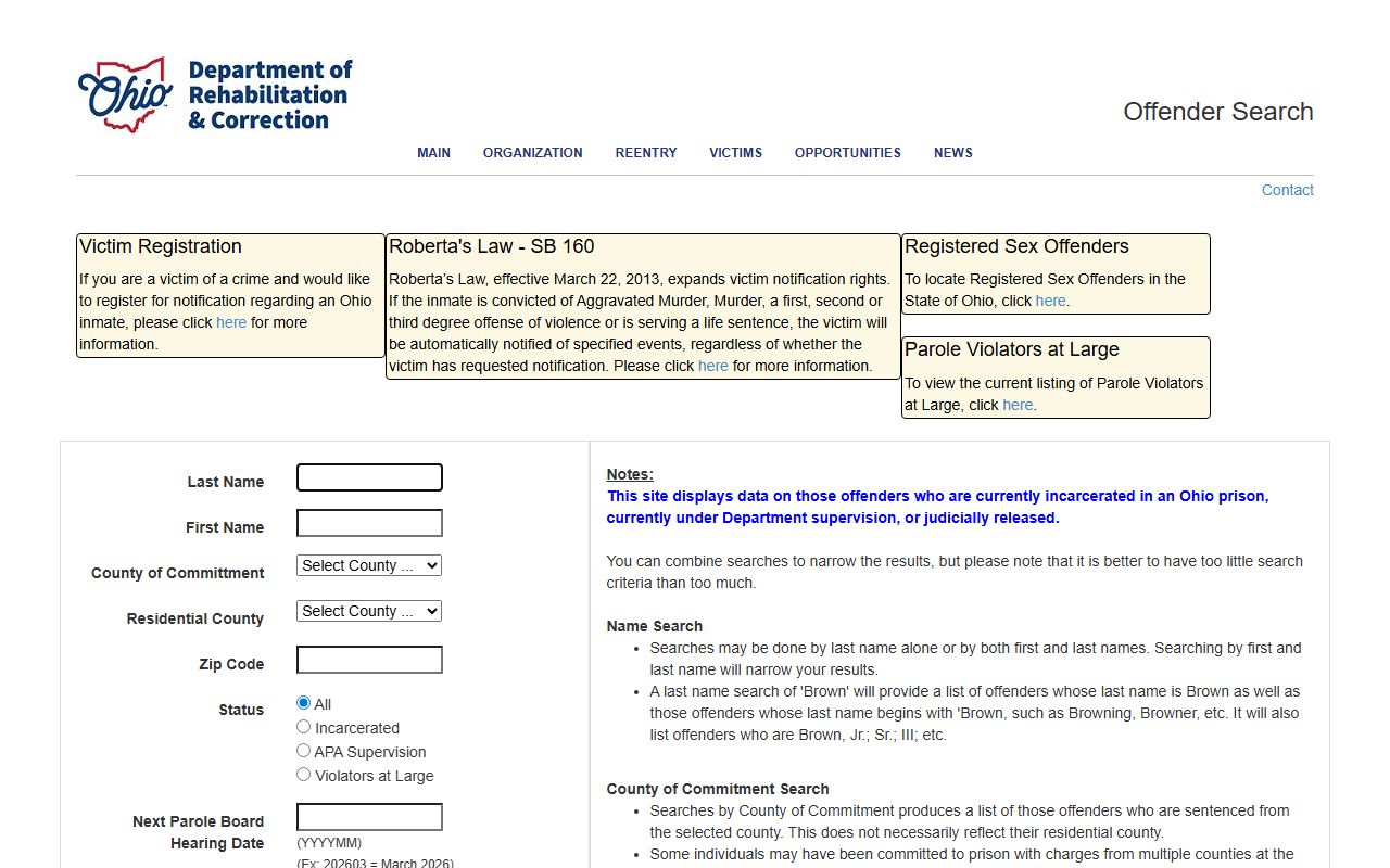 Ohio recent bookings ODRC offender search portal
