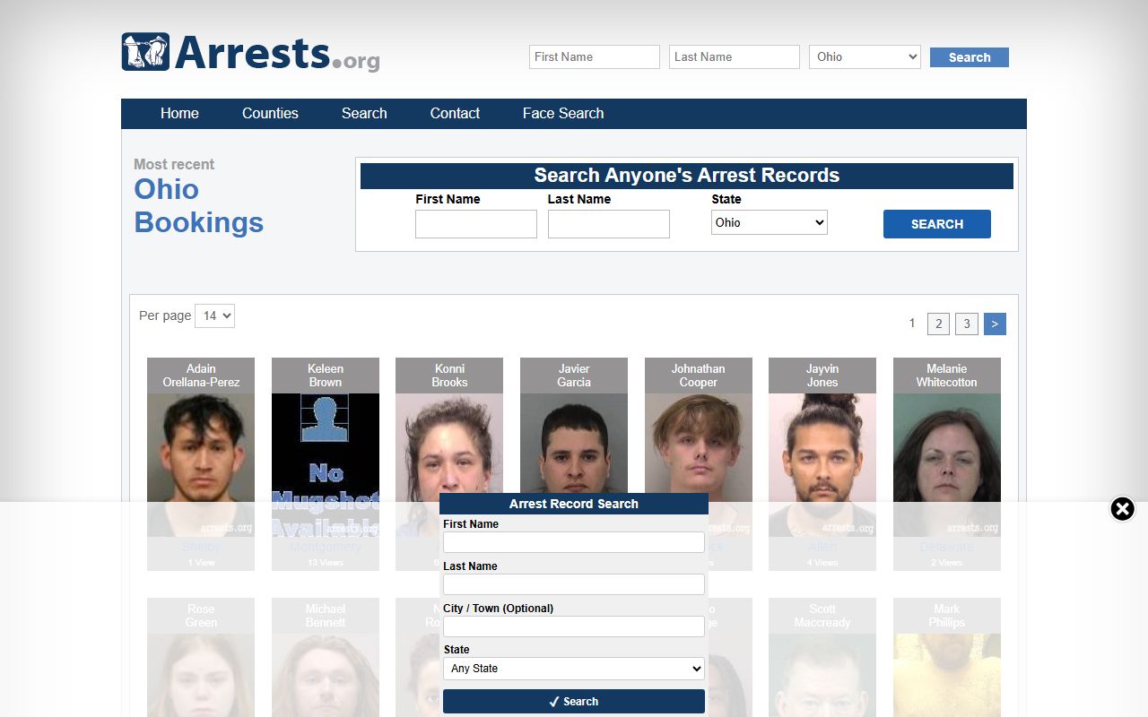 Ohio recent bookings third party aggregator search